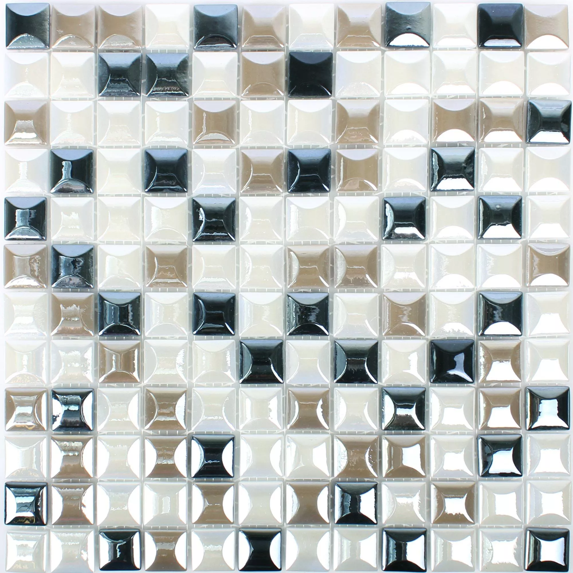 Skleněná Mozaika Dlaždice Monrovia Coffee Bílá Černá 3D Metallic