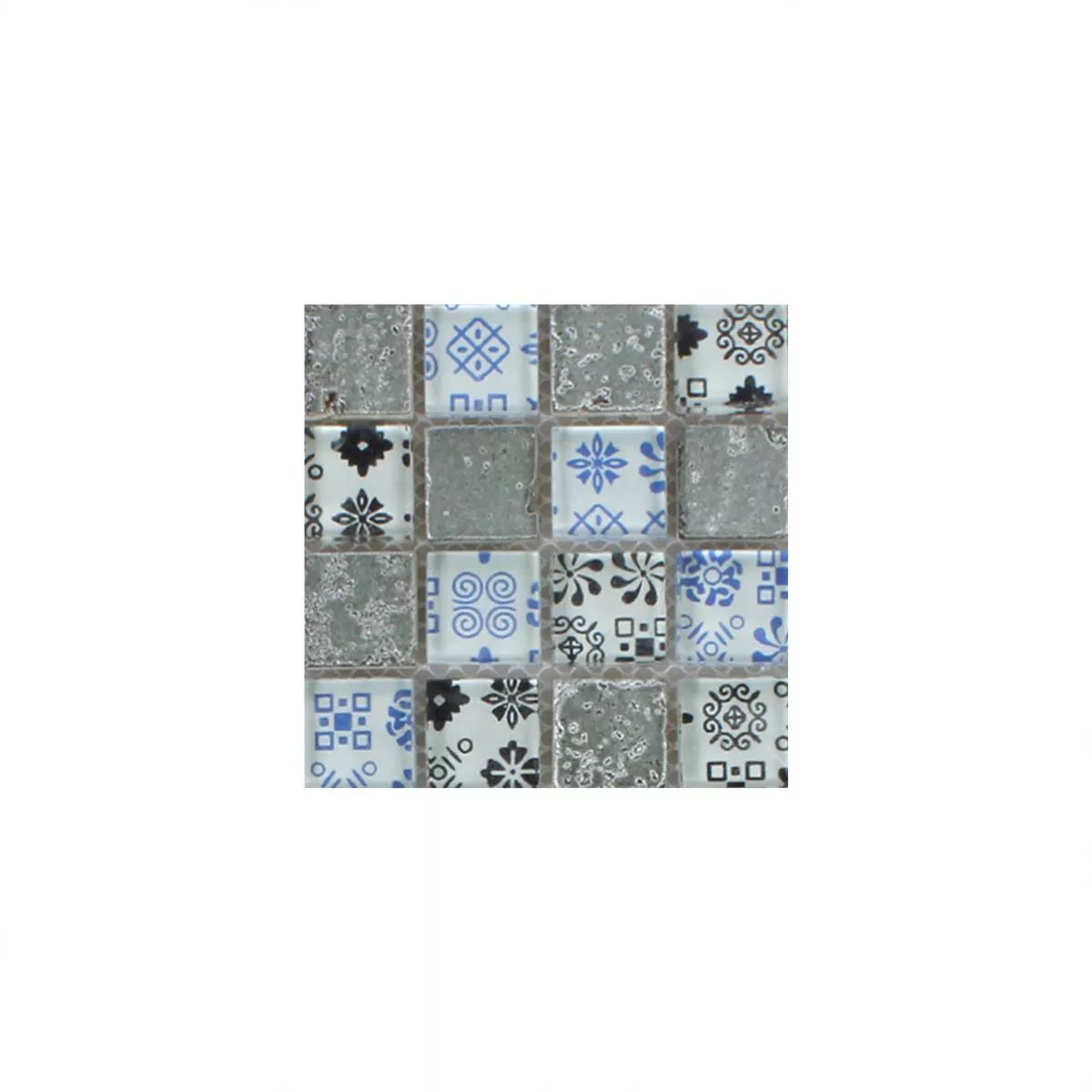 Vzorek Mozaiková Dlaždice Pryskyřice Sklo Belmont Modrá Stříbrná