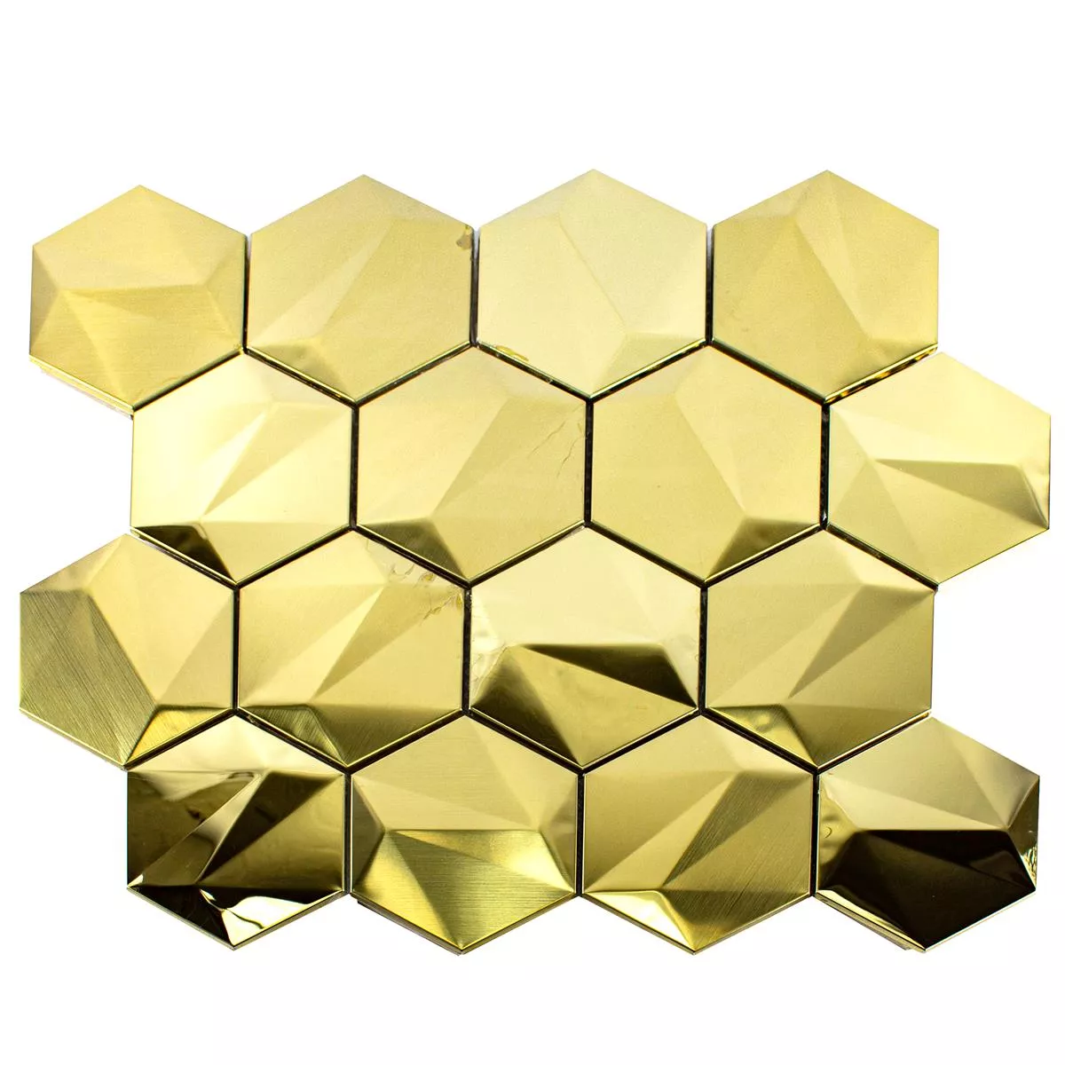 Vzorek Nerezová Ocel Mozaiková Dlaždice Durango Šestiúhelník 3D Zlatá