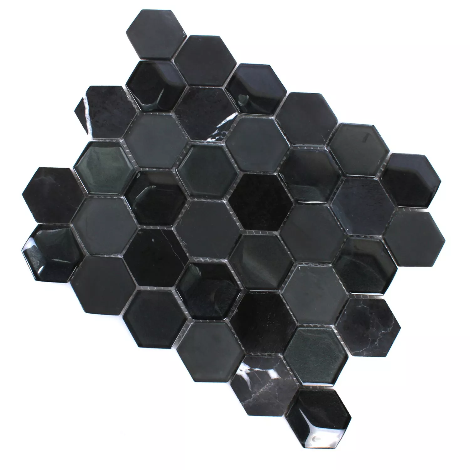 Mozaiková Dlaždice Šestiúhelník Sklo Přírodní Kámen Černá 3D
