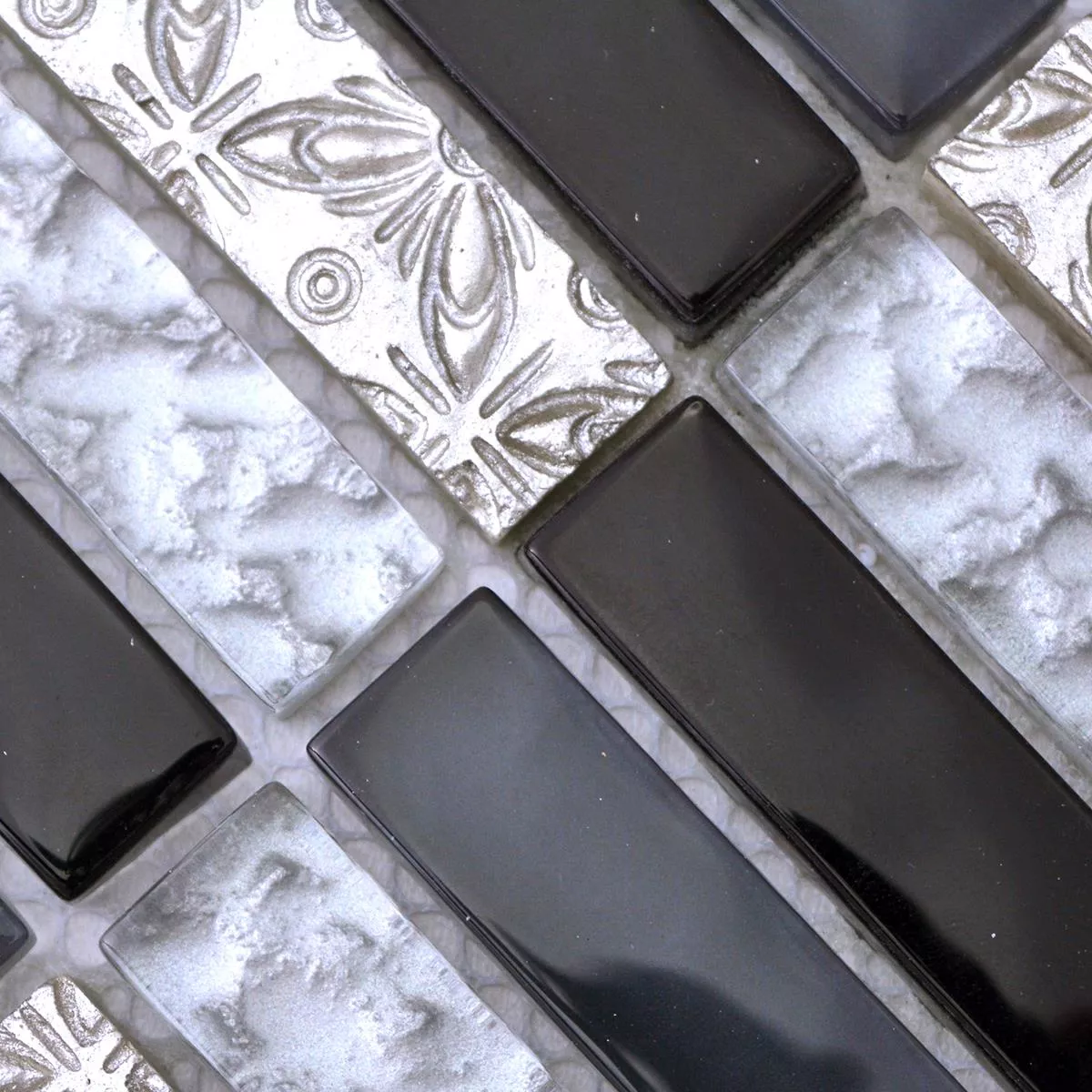 Vzorek Skleněná Mozaika Dlaždice Z Přírodního Kamene Conchita Černá Stříbrná