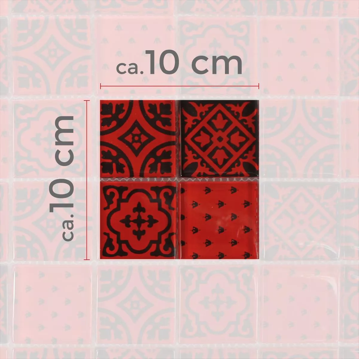 Vzorek Mozaiková Dlaždice Sklo Barock Ornament Červená