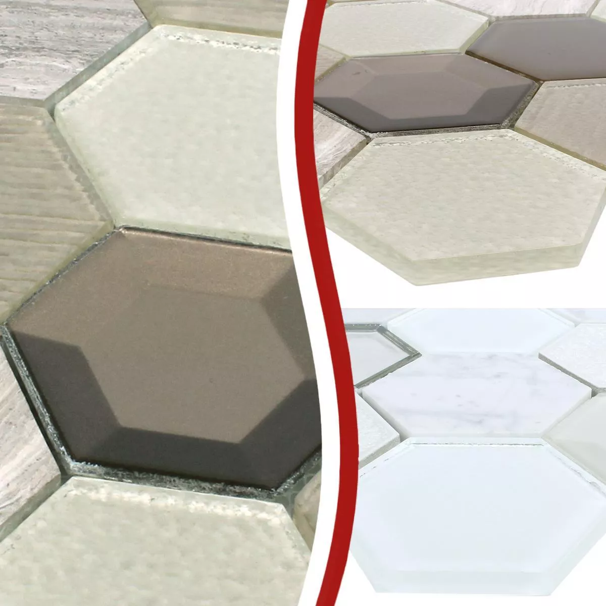 Vzorek Mozaiková Dlaždice Šestiúhelník Concrete Sklo Přírodní Kámen Mix 3D