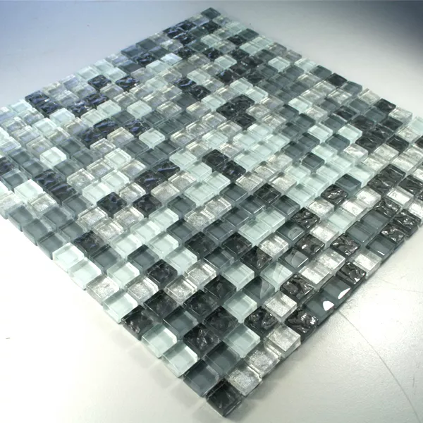 Skleněná Mozaika Dlaždice 15x15x8mm Stříbrná Šedá