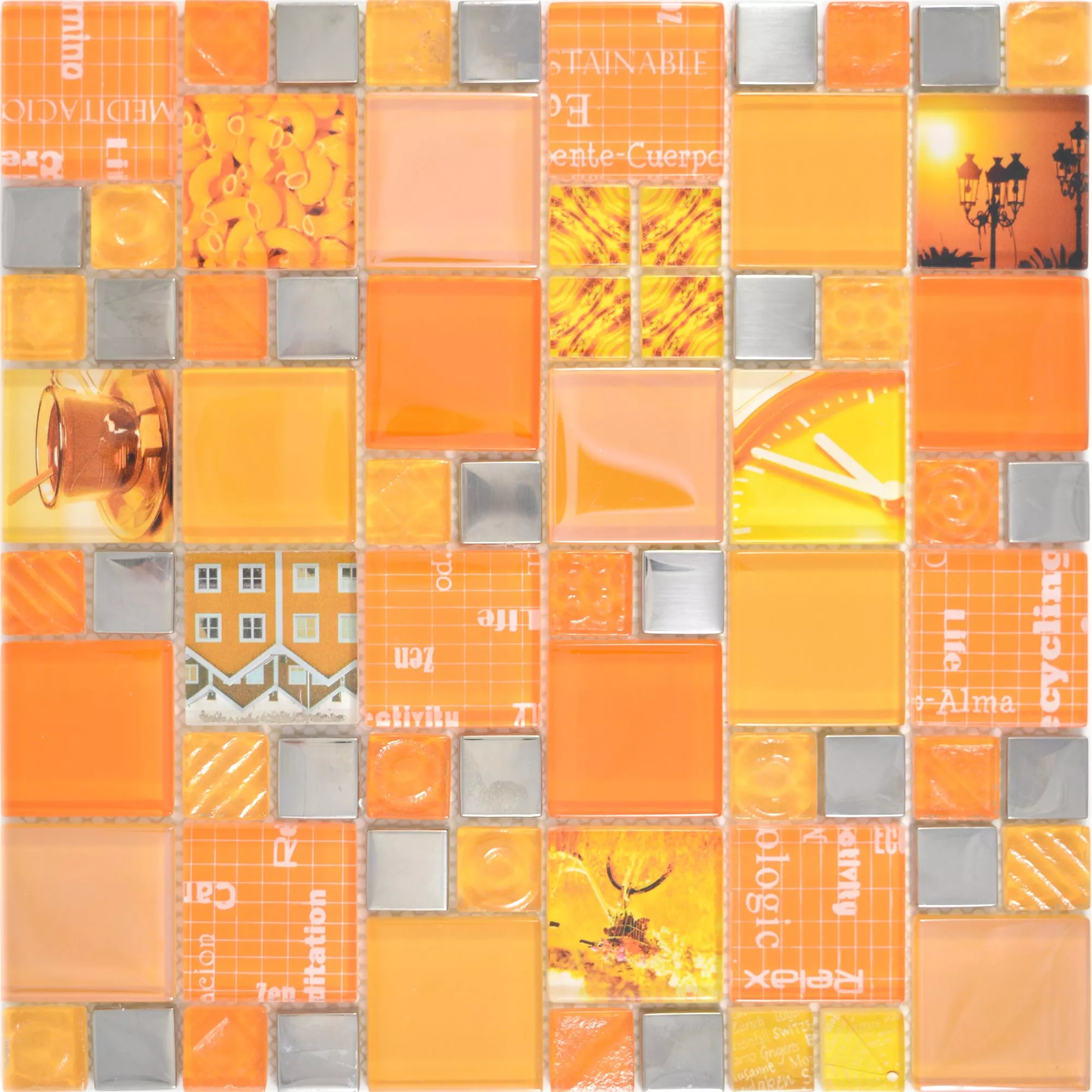 Skleněná Mozaika Dlaždice Nemesis Oranžová Stříbrná