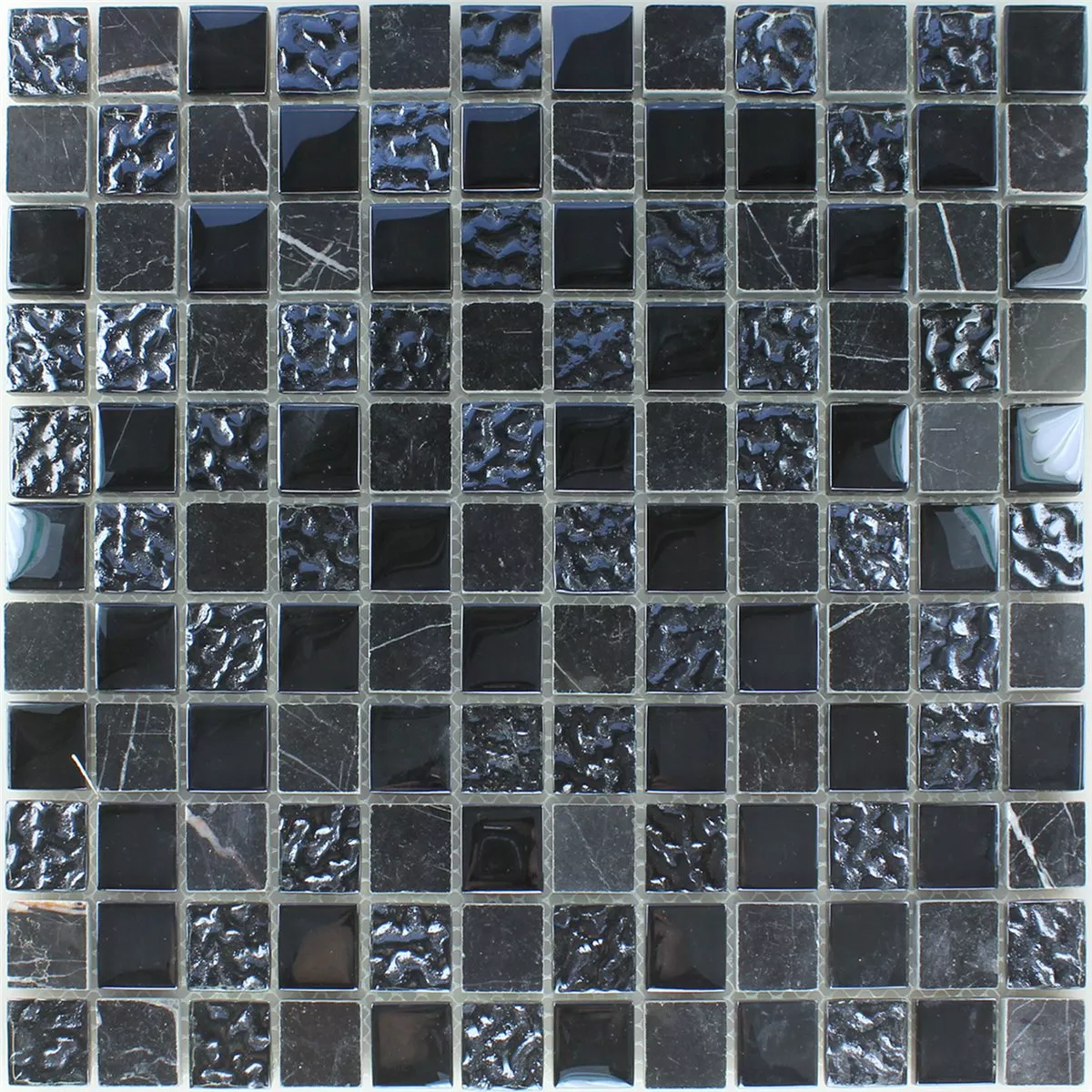 Mozaiková Dlaždice Sklo Mramor Černá Drážkovaný 25x25x8mm
