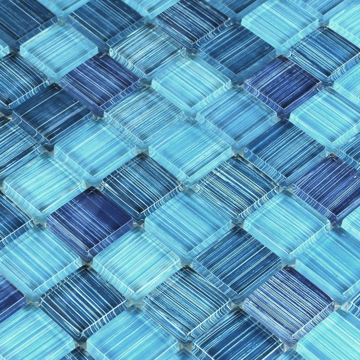 Skleněná Mozaika Dlaždice Pruhovaný Modrá Mix
