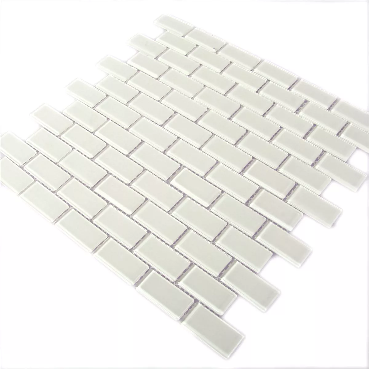 Mozaiková Dlaždice Sklo Brick Bílá Lesklá 25x50x4mm