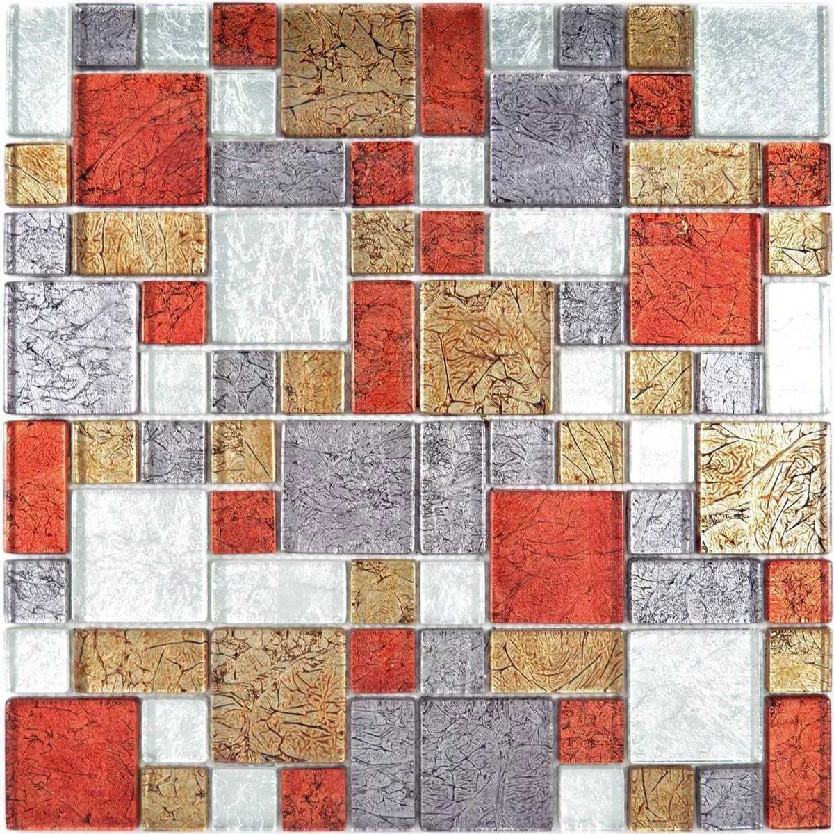 Skleněná Mozaika Dlaždice Curlew Červená Hnědá Stříbrná 2 Mix