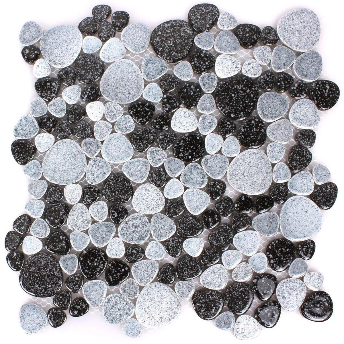 Mozaiková Dlaždice Keramika Říční Oblázky Vzhled Černá Bílá
