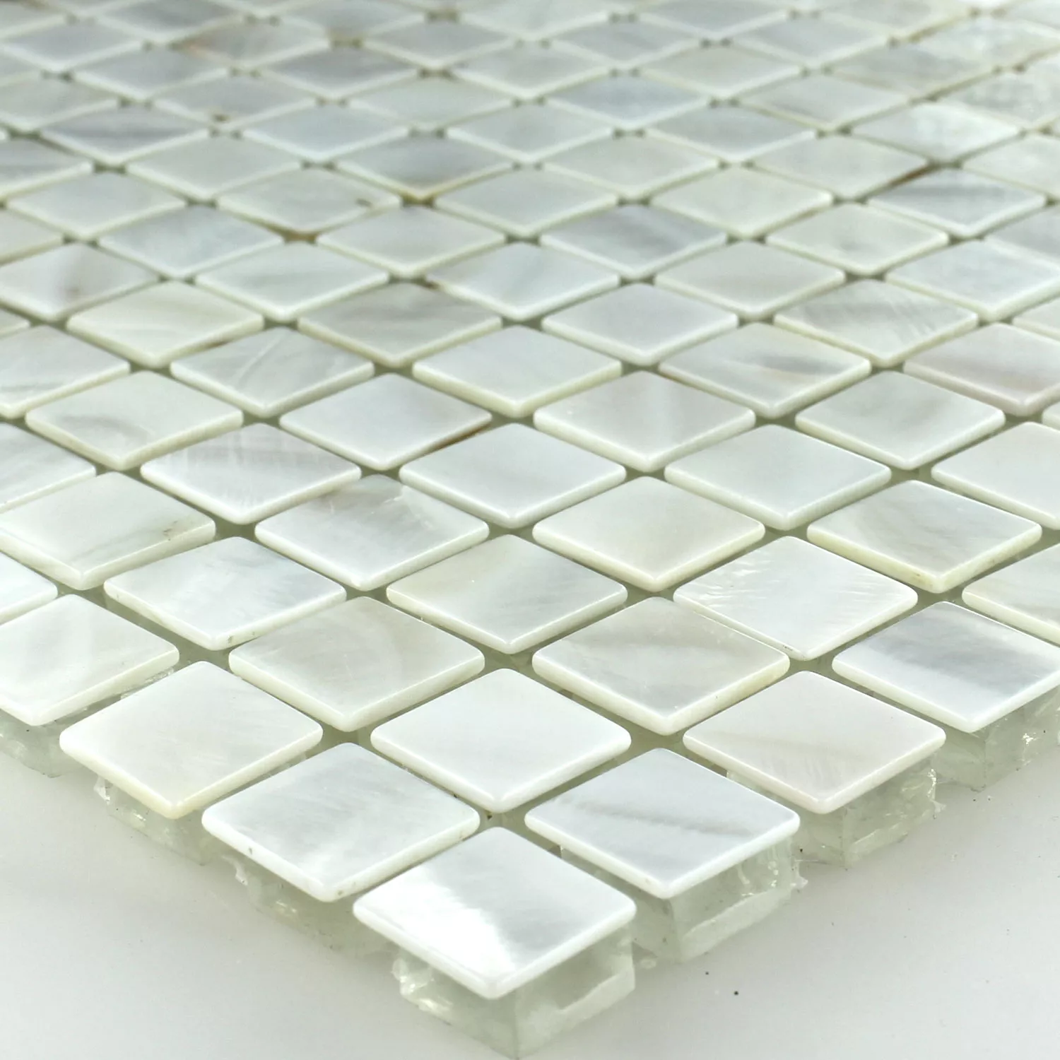 Mozaiková Dlaždice Sklo Perleťový Efekt Slonová Kost Bílá 15x15x8mm