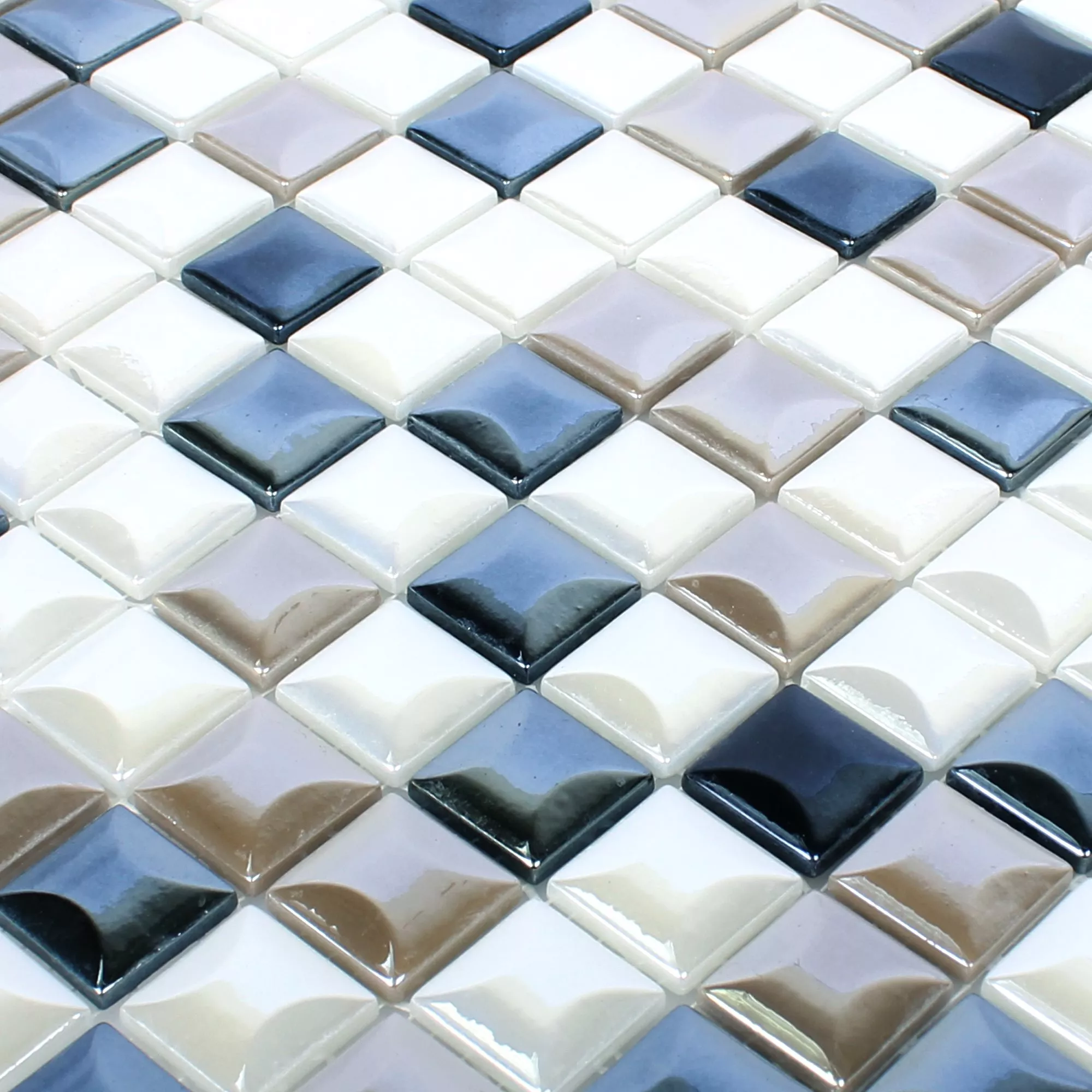 Skleněná Mozaika Dlaždice Monrovia Coffee Bílá Černá 3D Metallic