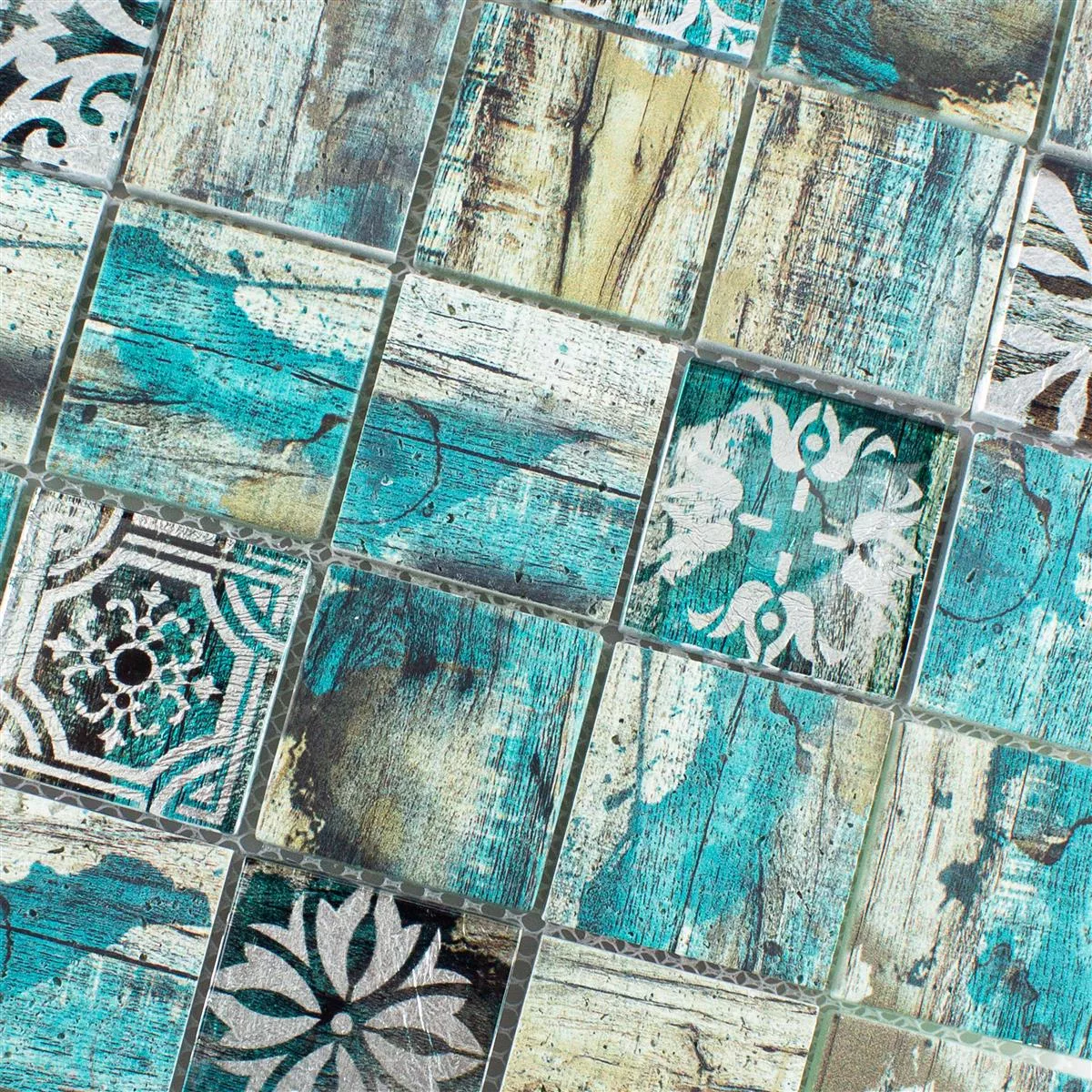 Skleněná Mozaika Dlaždice Dřevěný Vzhled Howland Béžová Zelená Q48