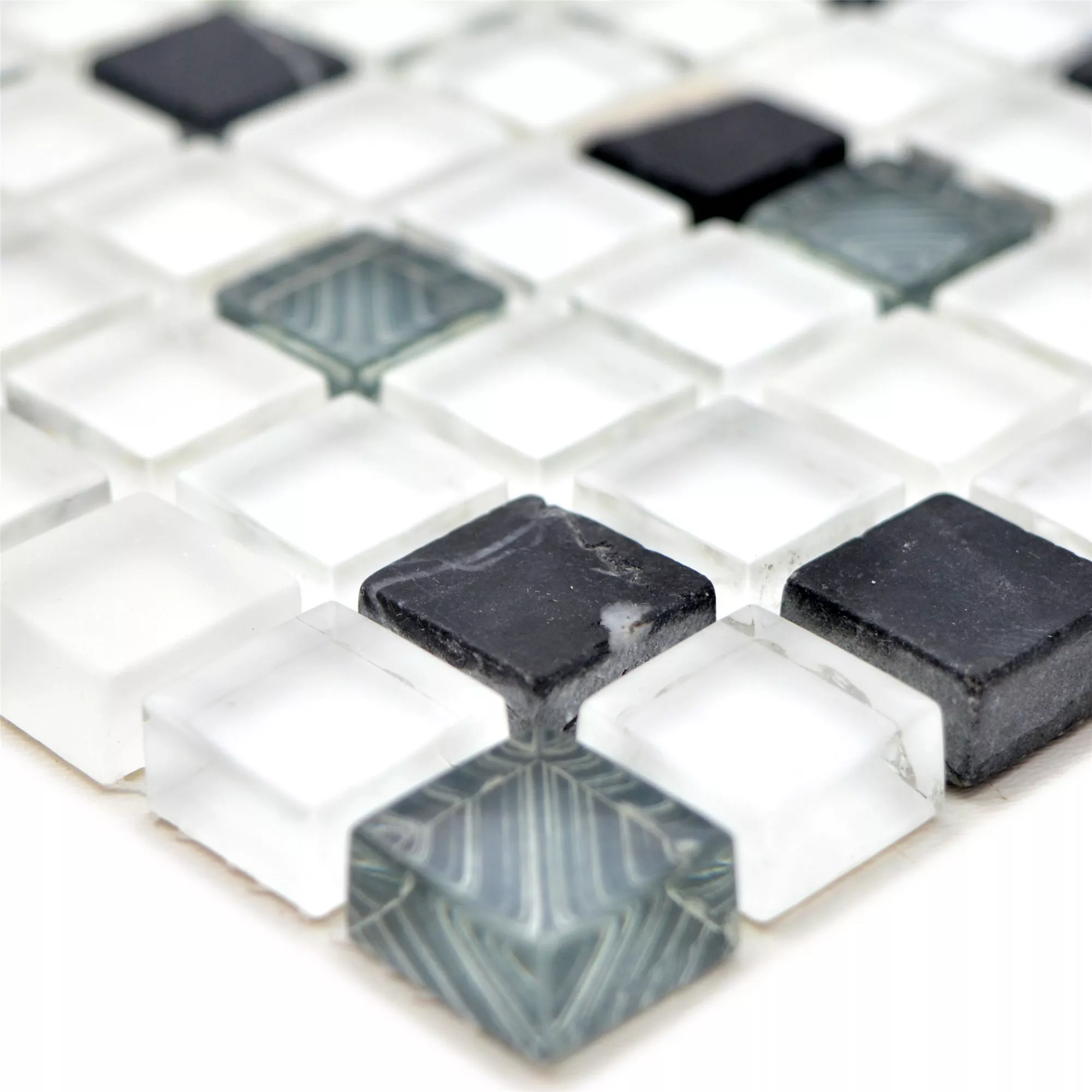 Skleněná Mozaika Dlaždice Z Přírodního Kamene Nexus Super Bílá Černá
