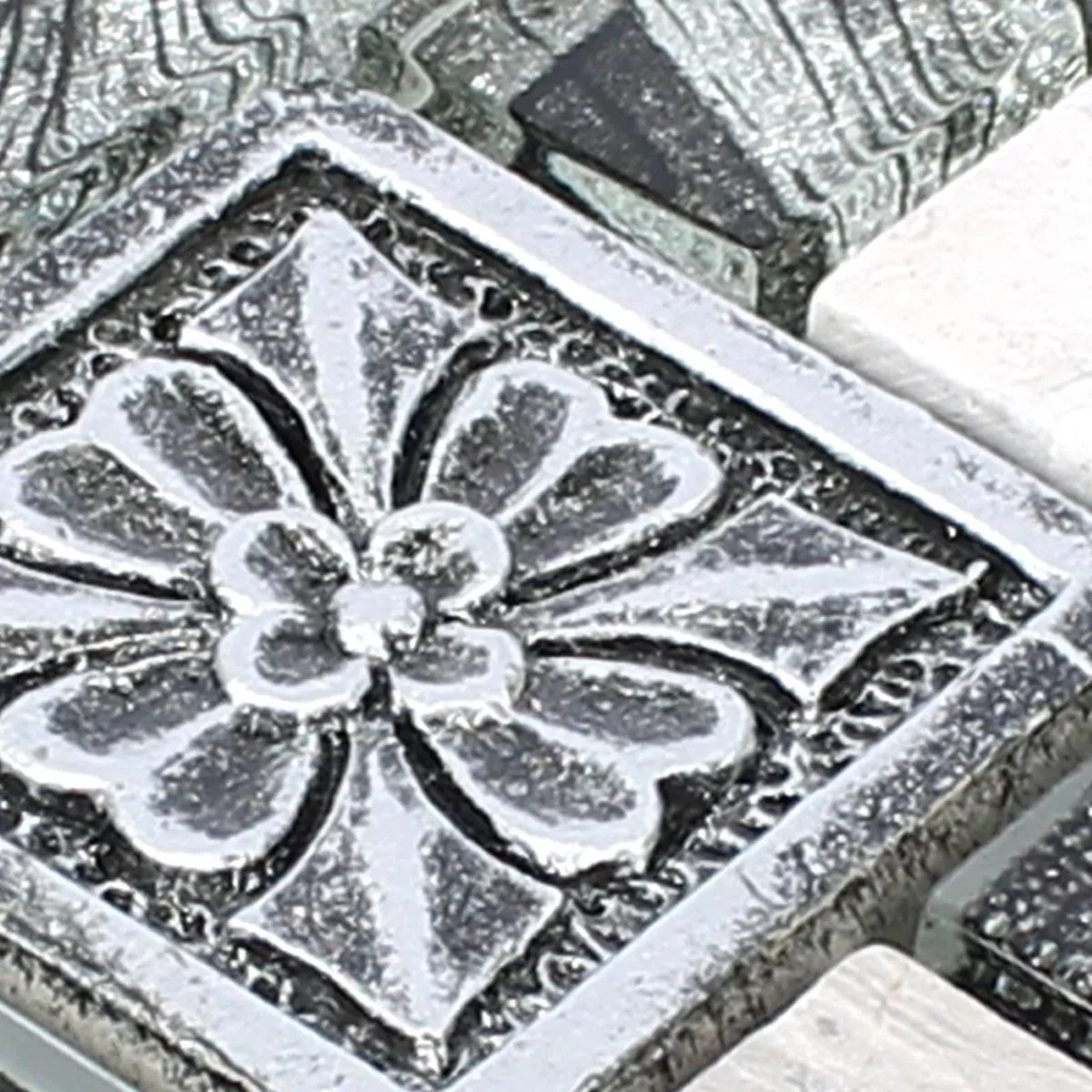 Vzorek Mozaiková Dlaždice Levanzo Sklo Pryskyřice Ornament Mix Stříbrná