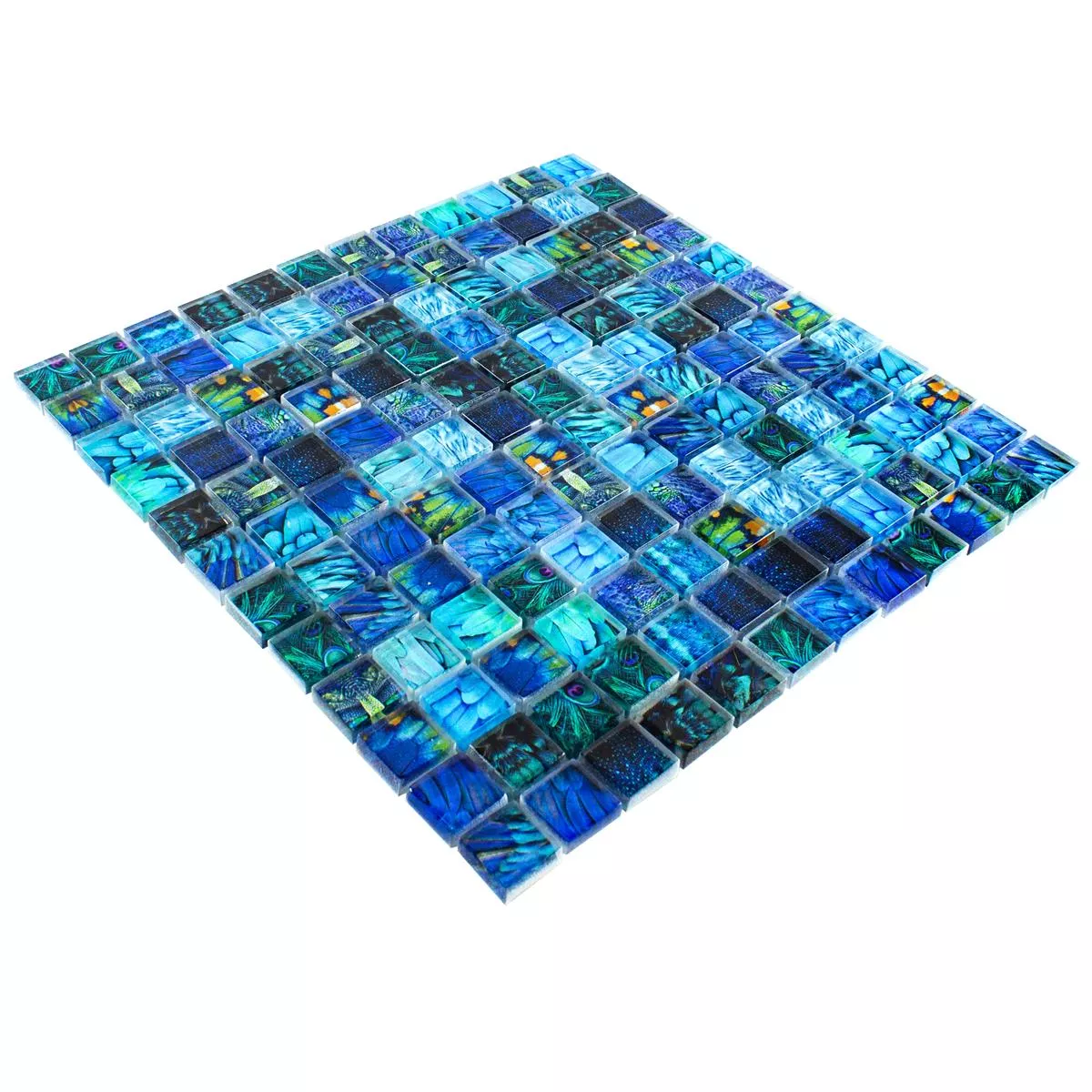 Skleněná Mozaika Dlaždice Peafowl Modrá 23