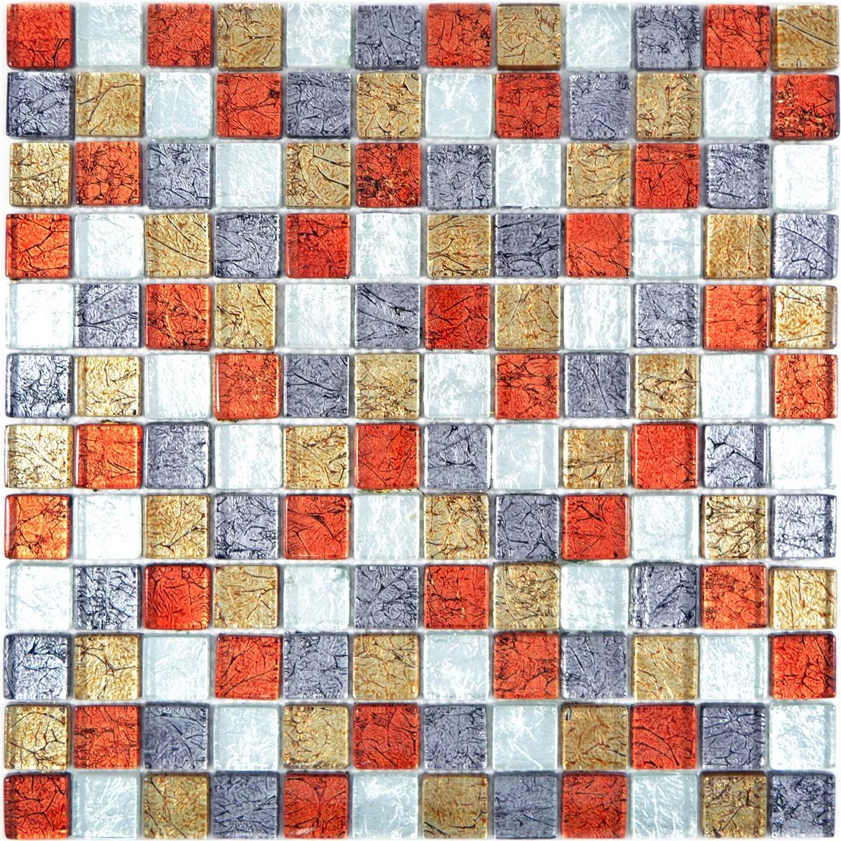 Skleněná Mozaika Dlaždice Curlew Červená Hnědá Stříbrná Čtverec 23