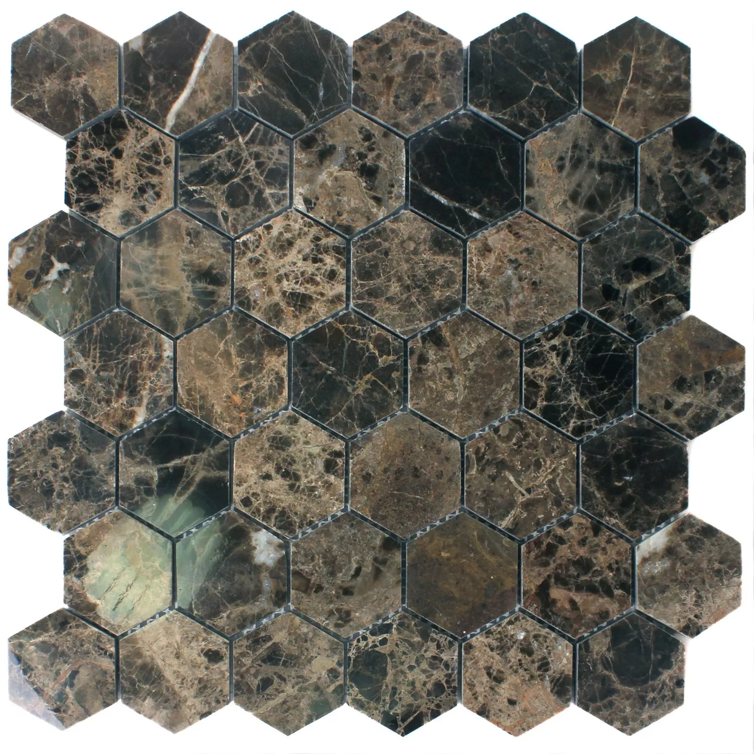 Vzorek Mozaiková Dlaždice Mramor Xalapa Šestiúhelník Emperador Leštěná