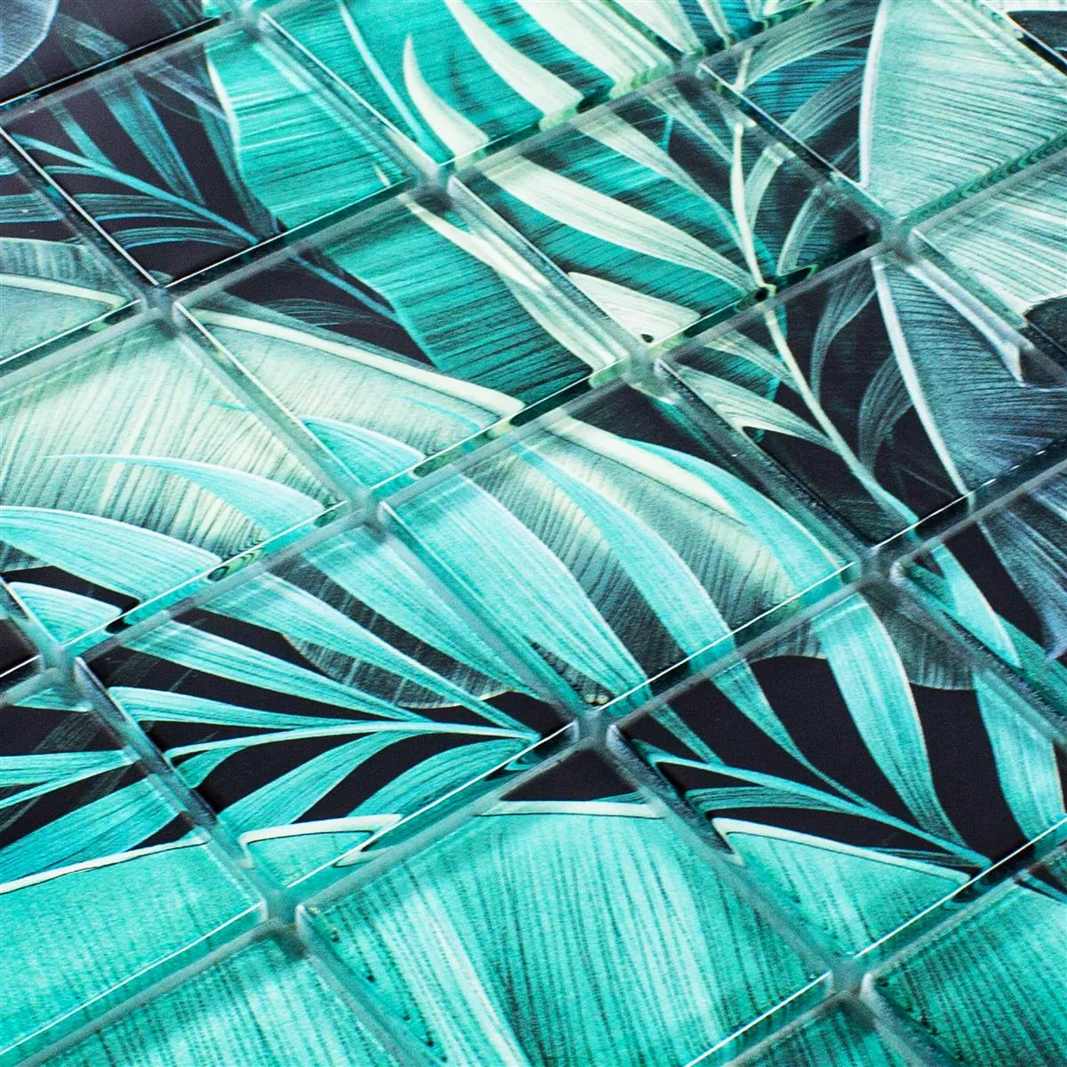 Vzorek Skleněná Mozaika Dlaždice Pittsburg Květinová Optika Zelená Černá