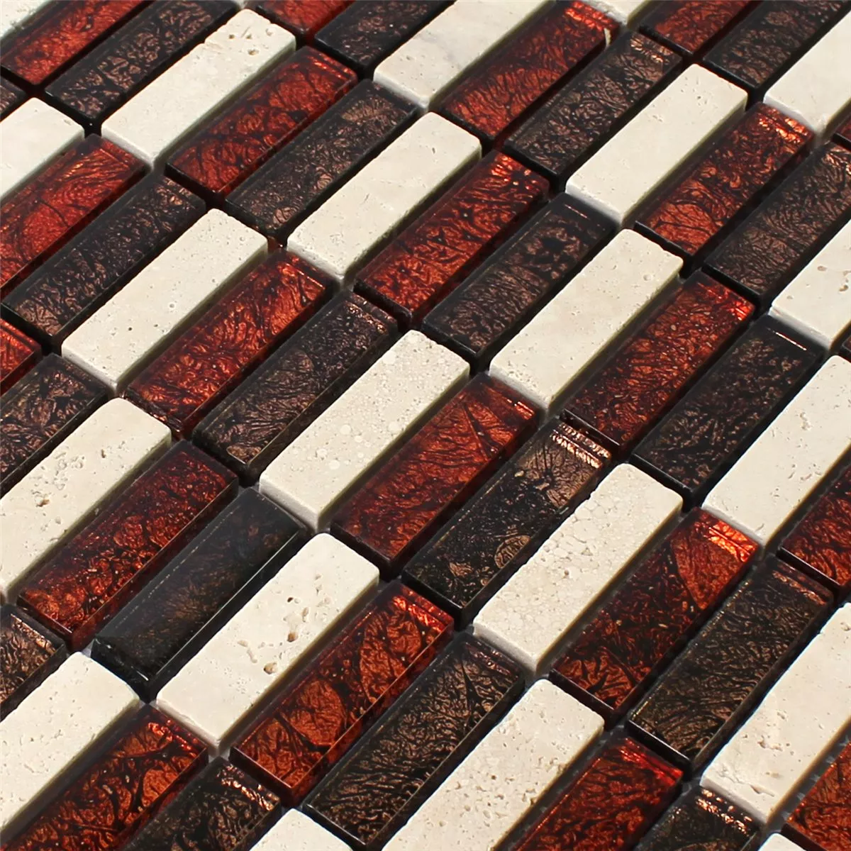 Mozaiková Dlaždice Přírodní Kámen Sklo Červená Hnědá Béžová Stick