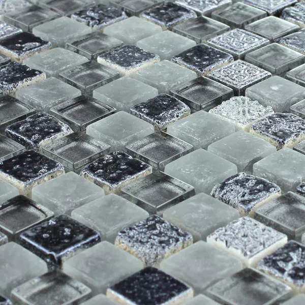 Vzorek Mozaiková Dlaždice Escimo Sklo Přírodní Kámen Mix Grey Black