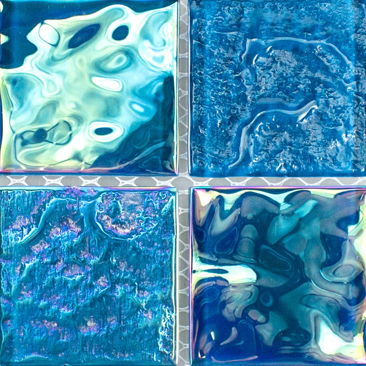 Vzorek Skleněná Mozaika Dlaždice Perleťový Efekt Carlos Modrá 48
