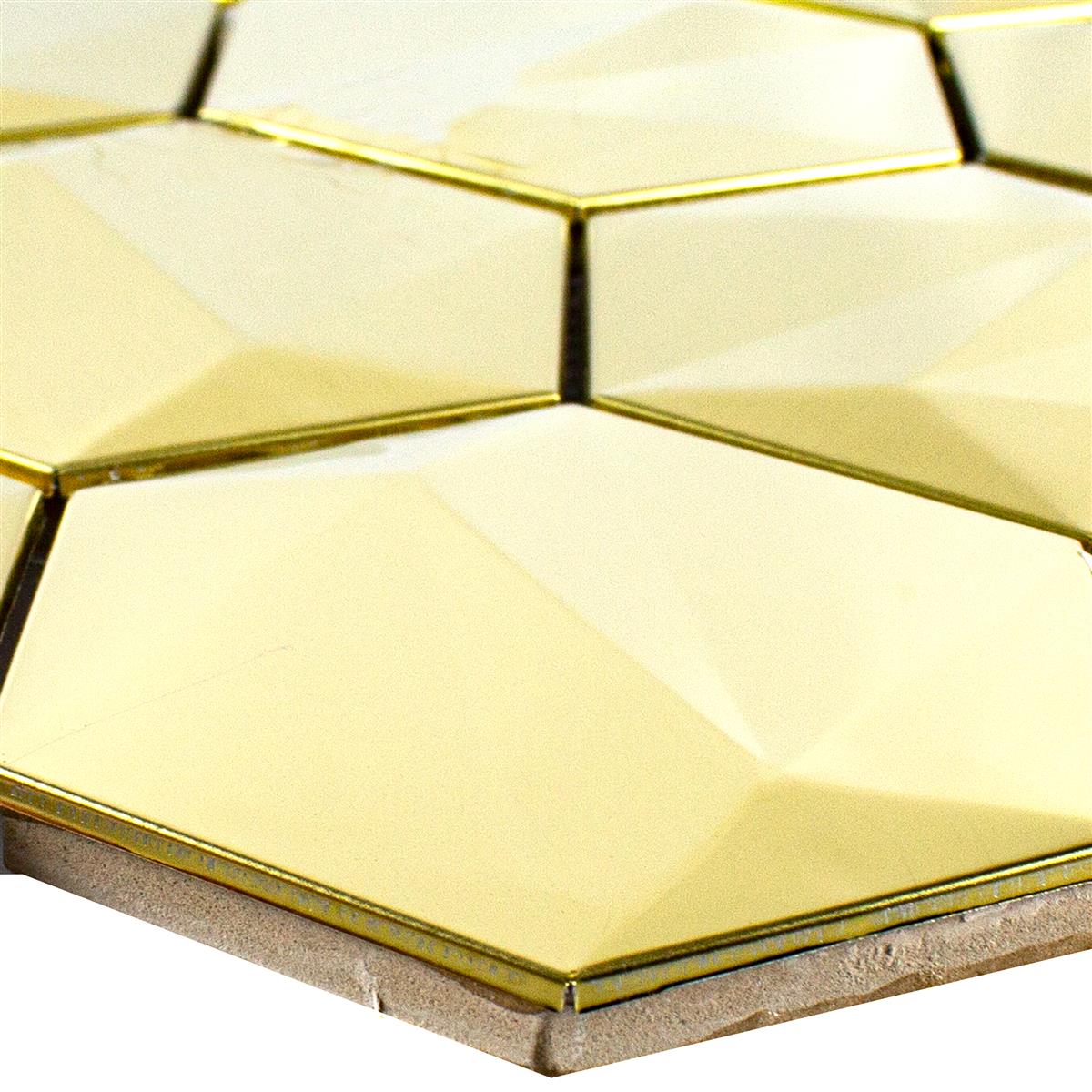 Nerezová Ocel Mozaiková Dlaždice Durango Šestiúhelník 3D Zlatá