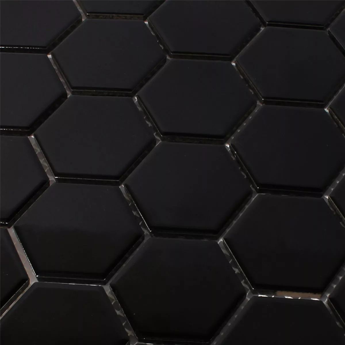 Vzorek Mozaiková Dlaždice Keramika Šestiúhelník Černá Lesklá H51