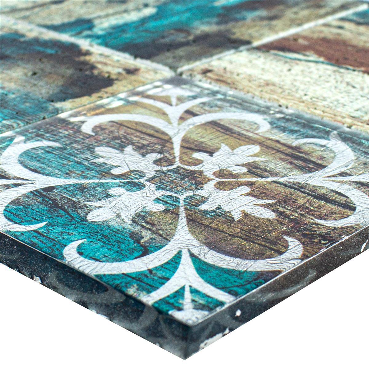Skleněná Mozaika Dlaždice Dřevěný Vzhled Howland Béžová Zelená Q98
