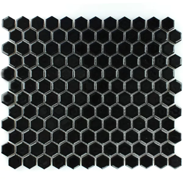 Vzorek Mozaiková Dlaždice Keramika Šestiúhelník Černá Lesklá H23