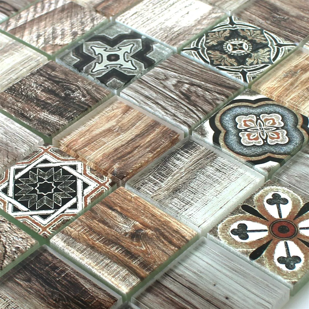 Vzorek Skleněná Mozaika Dlaždice Dřevěný Vzhled Makarska Hnědá
