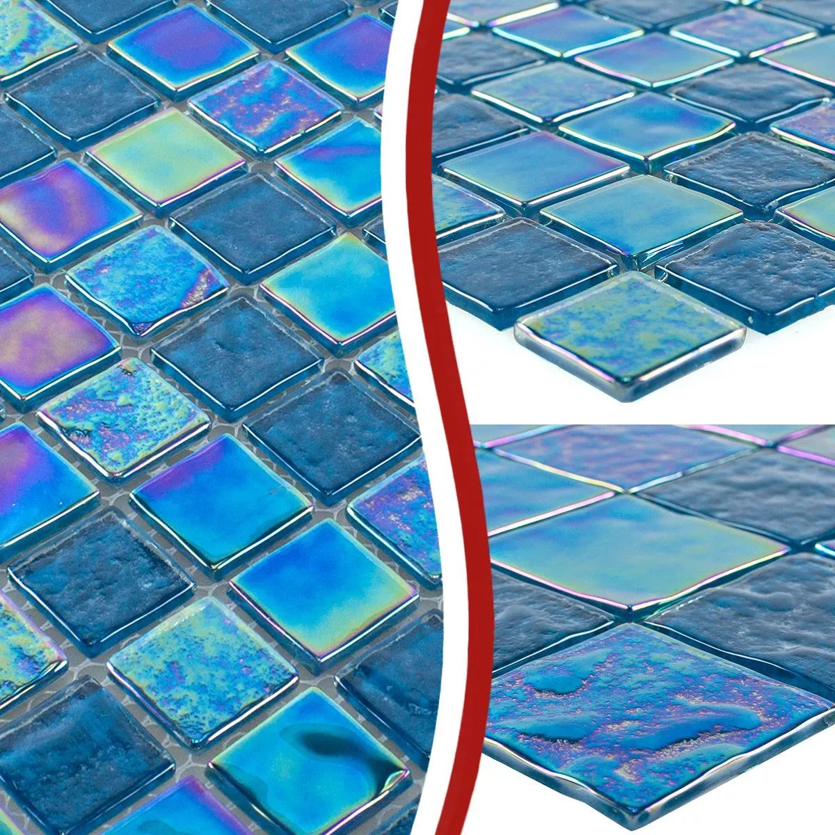 Skleněná Mozaika Dlaždice Perleťový Efekt Carlos Modrá