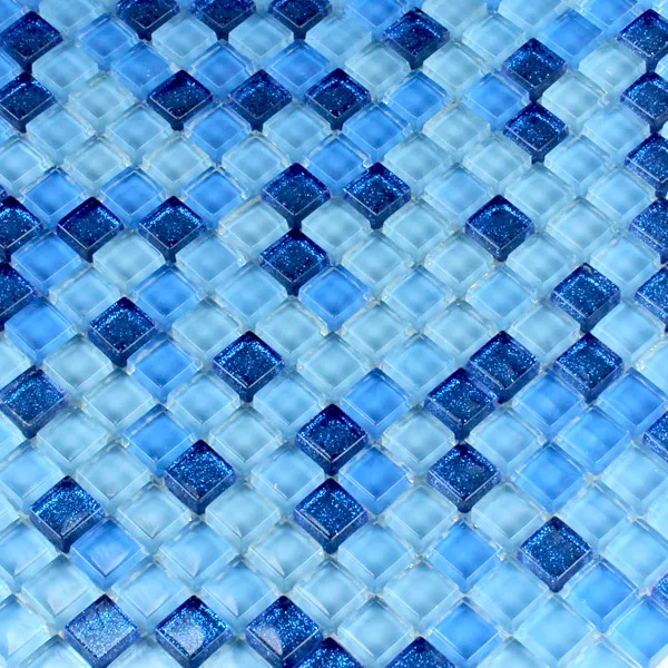 Skleněná Mozaika Dlaždice Modrá Třpytky 15x15x8mm