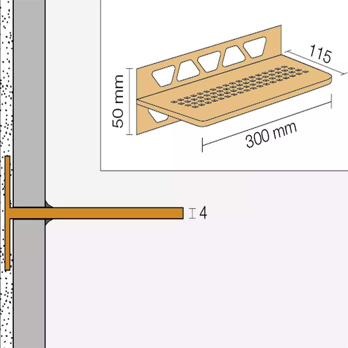 Sprchová police nástěnná police Schlüter obdélník 30x11,5cm čistý bronz