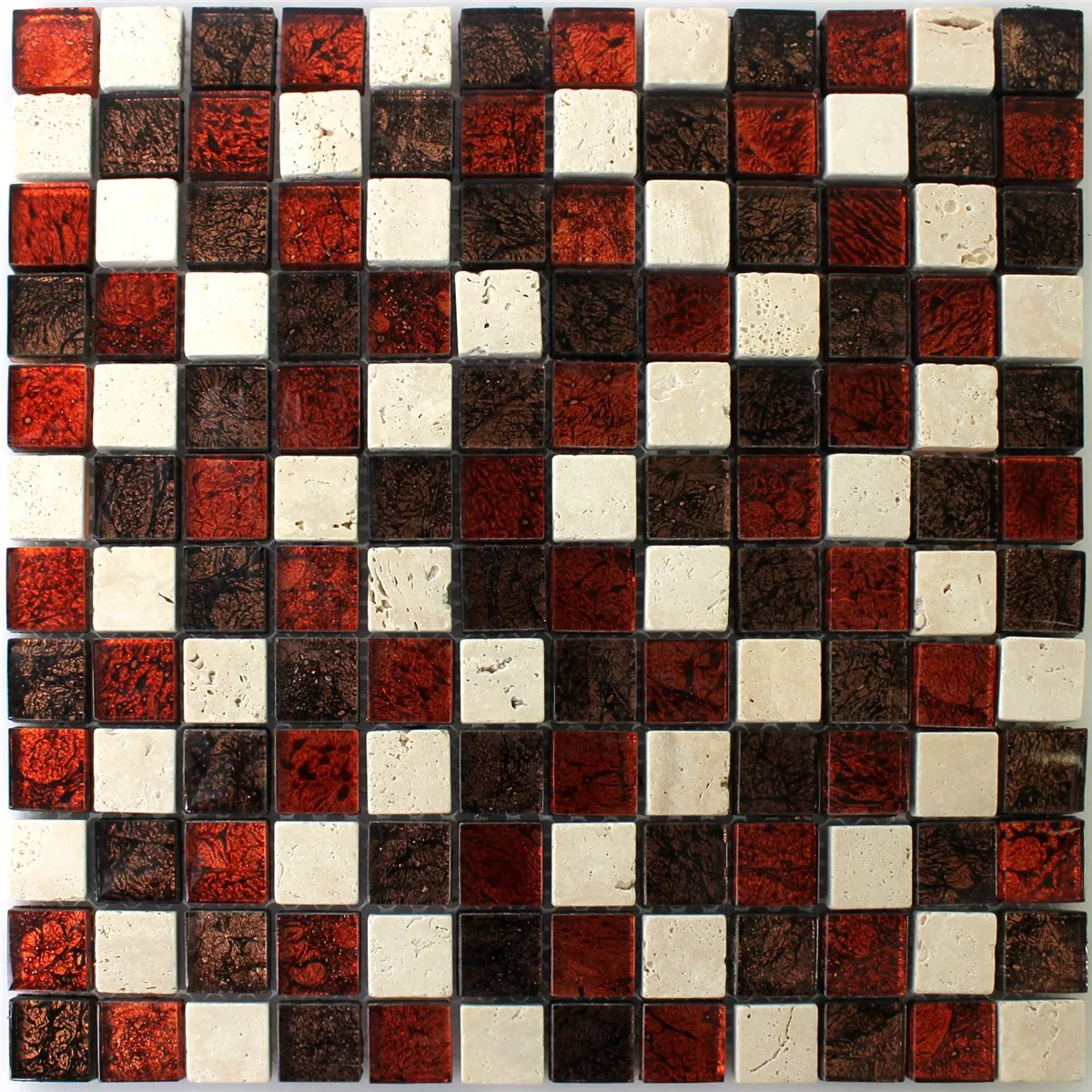 Mozaiková Dlaždice Přírodní Kámen Sklo Červená Hnědá Béžová