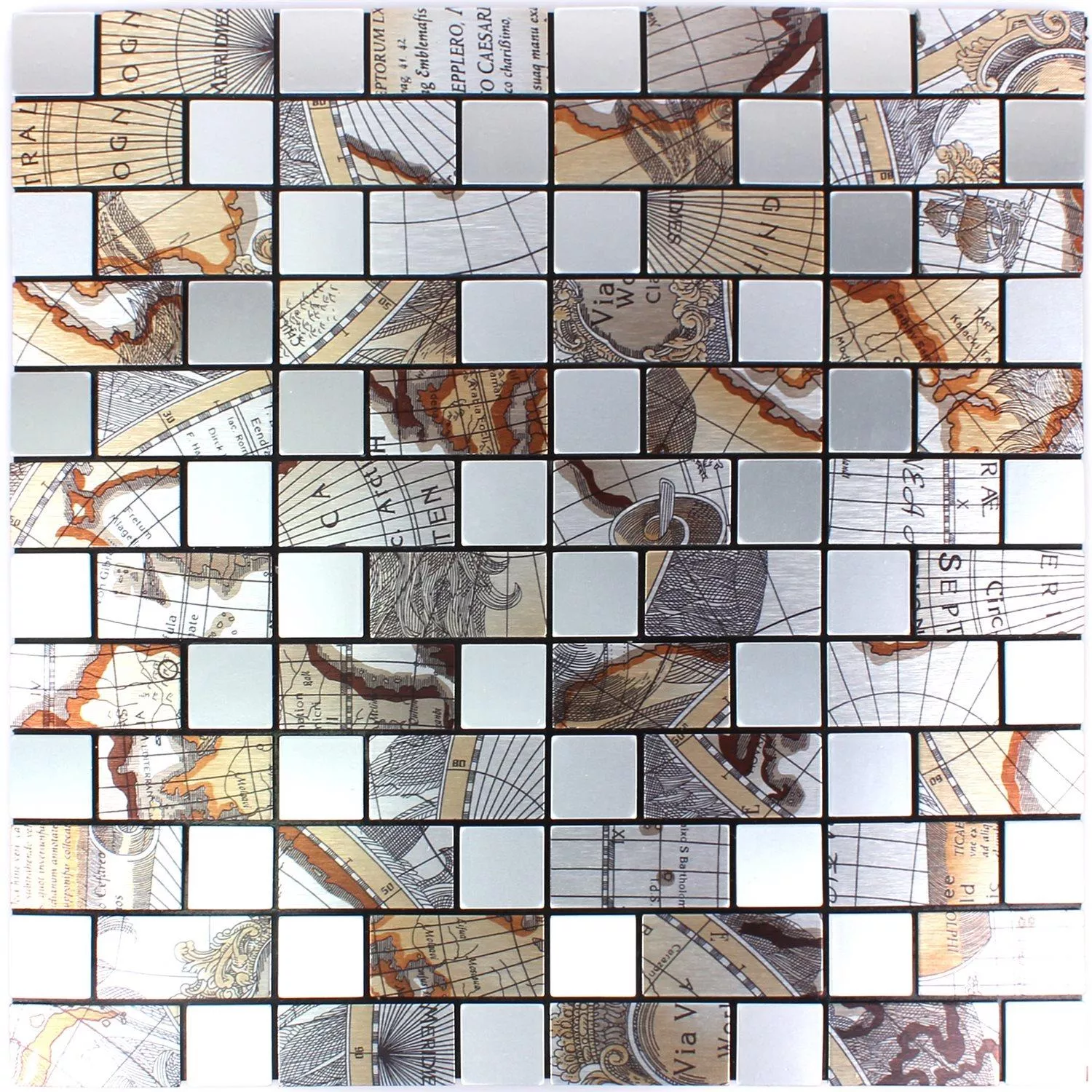 Mozaiková Dlaždice Kov Samolepicí Pinta Mapa Světa Stříbrná Obdélník