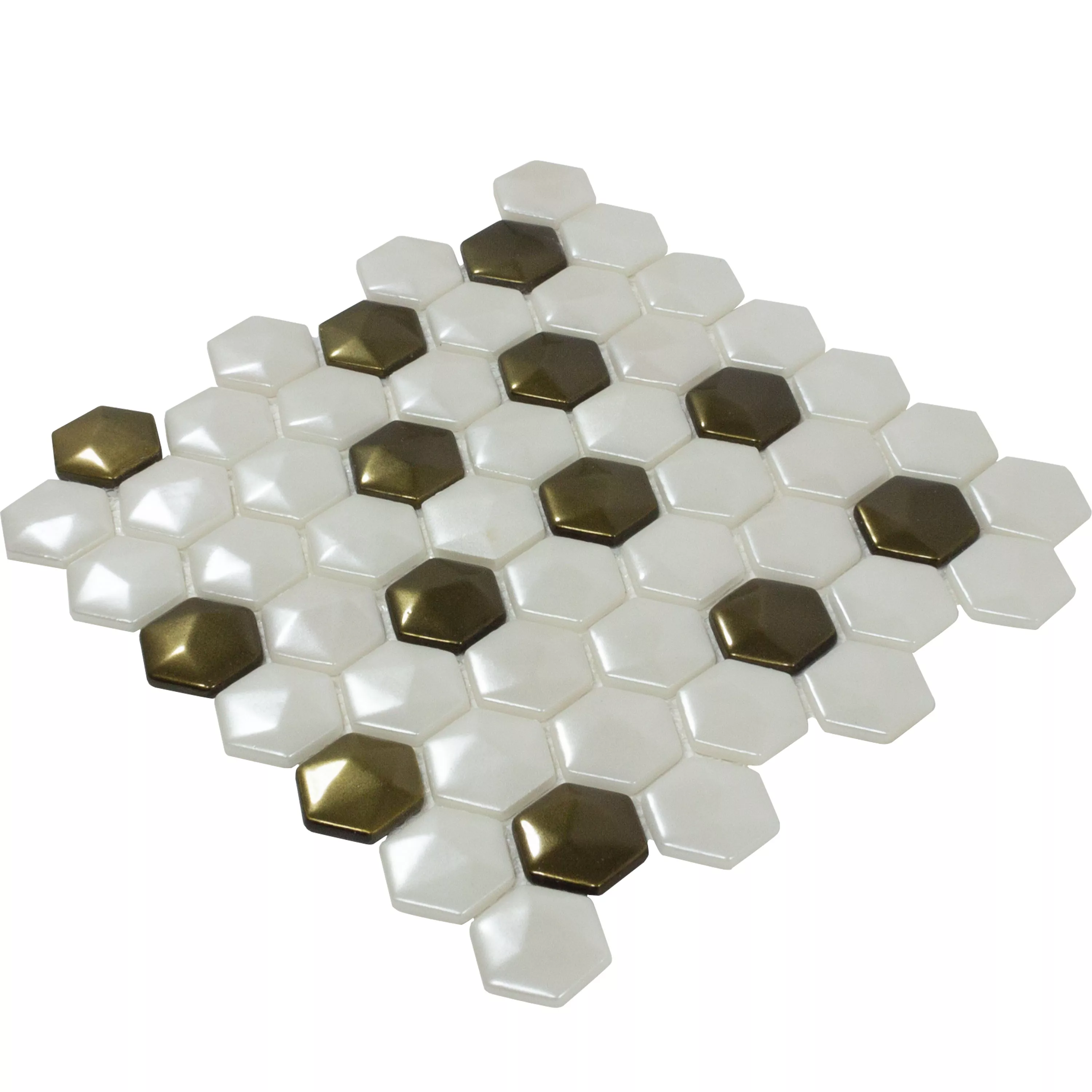 Skleněná Mozaika Dlaždice Las Vegas Šestiúhelník 3D Bílá Zlatá