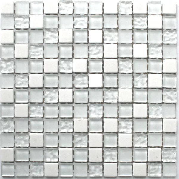 Mozaiková Dlaždice Sklo Mramor 23x23x8mm Bílá Mix