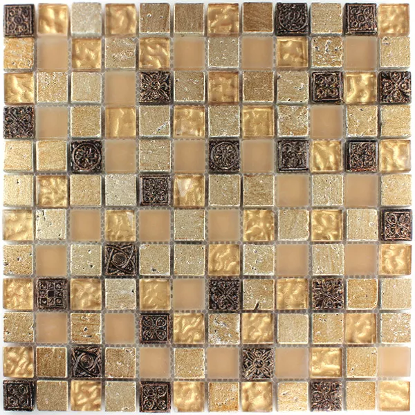 Vzorek Skleněná Mozaika Dlaždice Z Přírodního Kamene Kobold Hnědá Béžová Zlatá