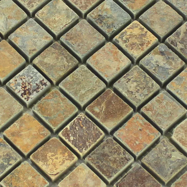 Vzorek Mozaiková Dlaždice Křemenec Přírodní Kámen Multi Color Pestrobarevná Mix
