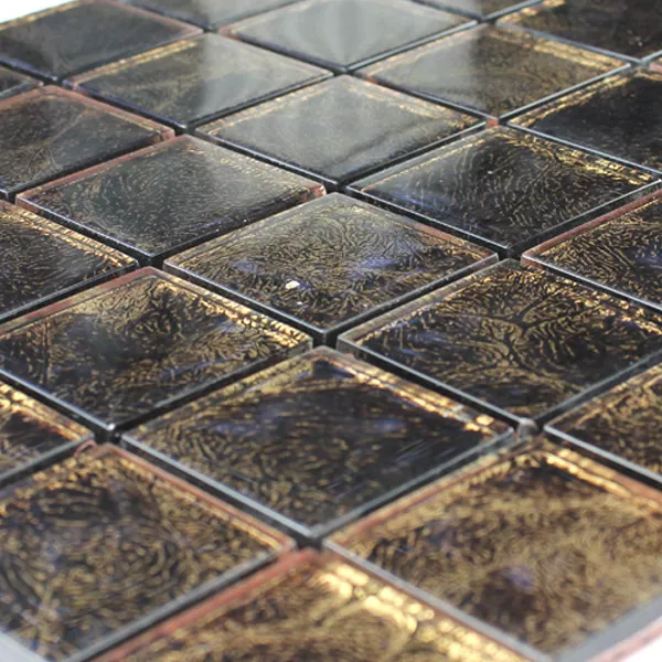Skleněná Mozaika 48x48x8mm Hnědá Zlatá Kov