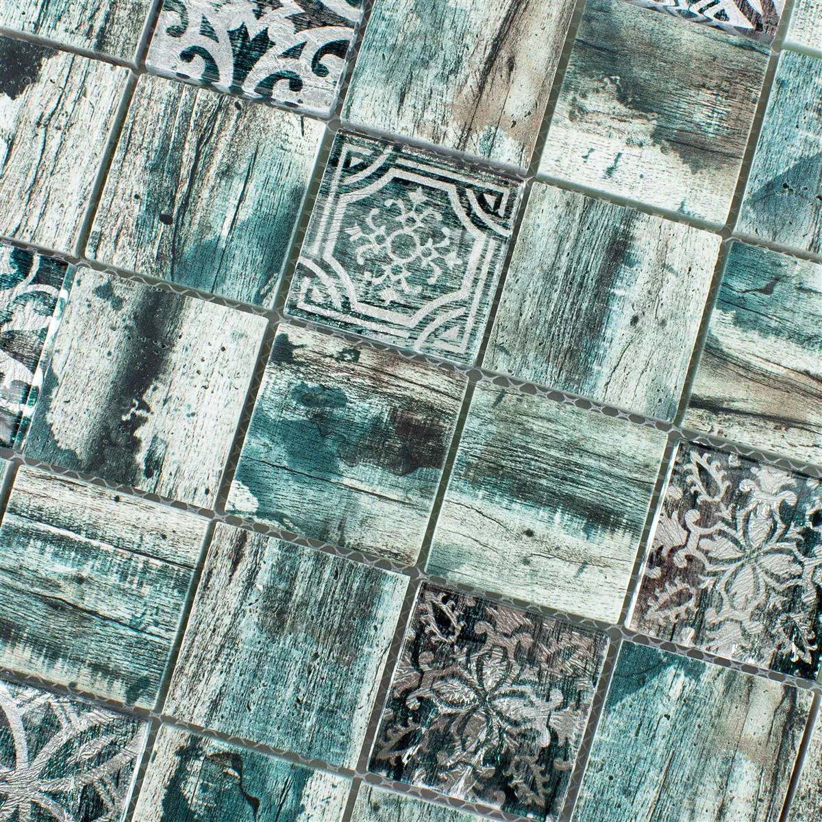 Skleněná Mozaika Dlaždice Dřevěný Vzhled Norwalk Šedá Hnědá Zelená Q48