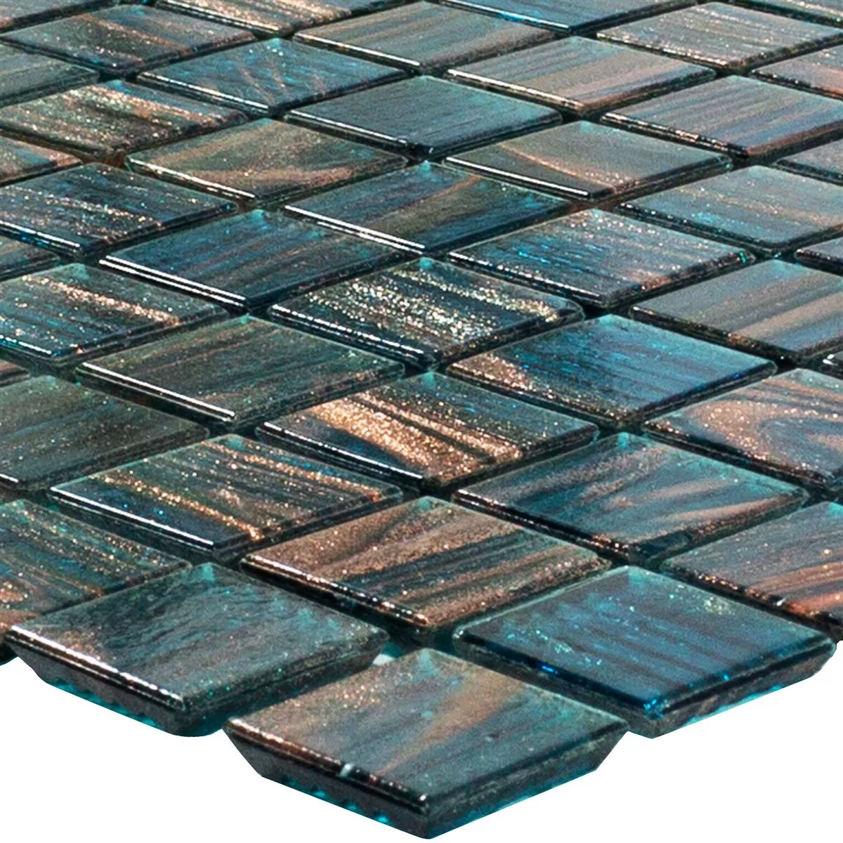 Vzorek Skleněná Mozaika Dlaždice Kyoto Petrol Modrá