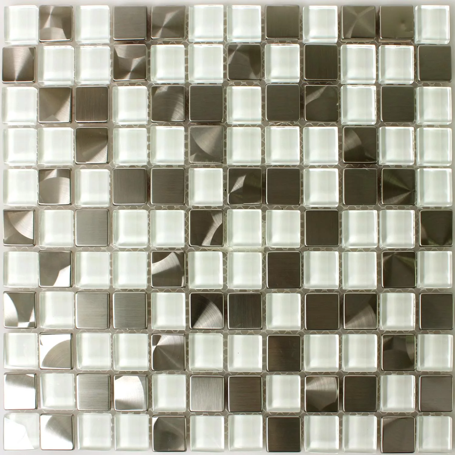 Vzorek Mozaiková Dlaždice Nerezová Ocel Sklo Bílá Stříbrná