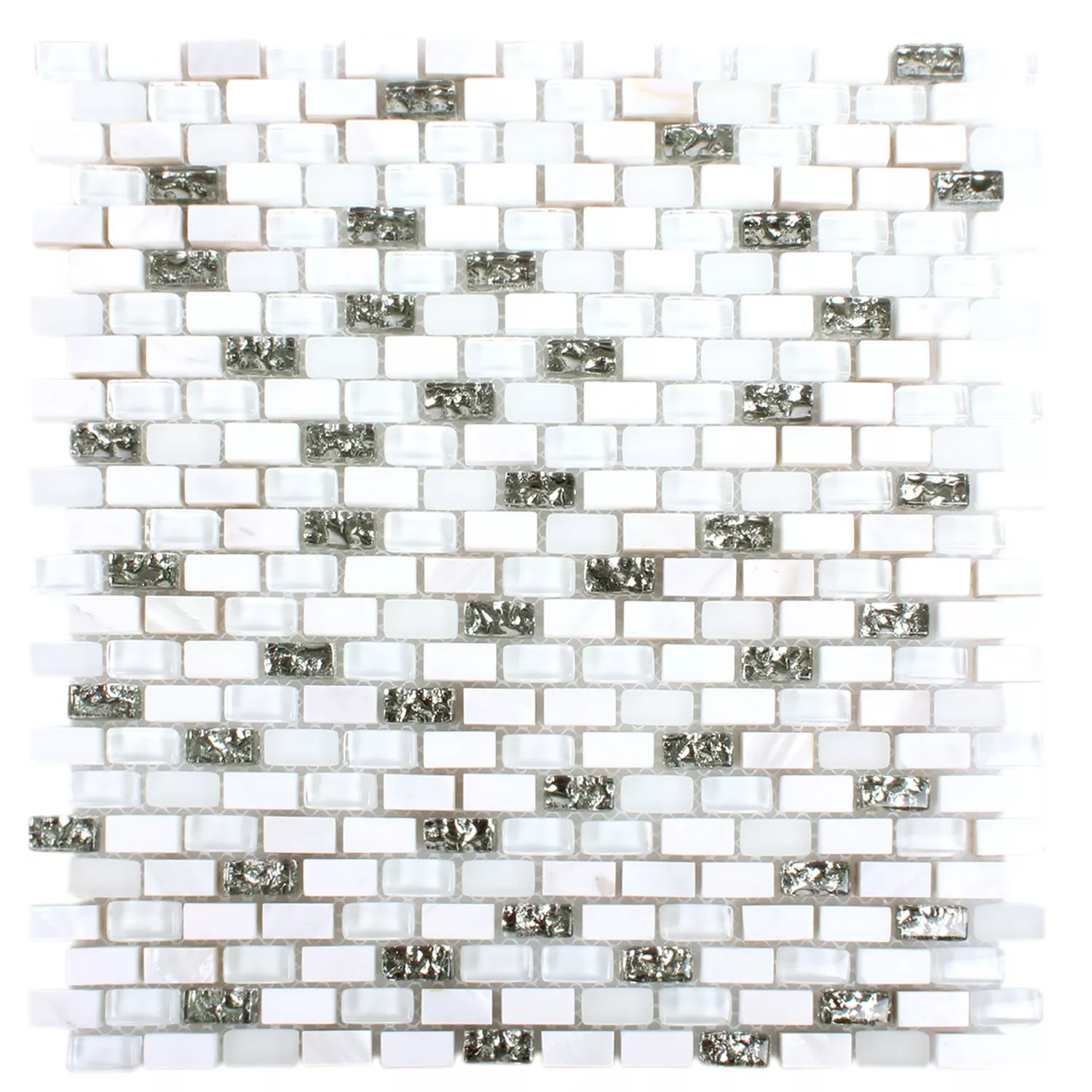 Vzorek Mozaiková Dlaždice Lastura Sklo Přírodní Kámen Jasmina Bílá