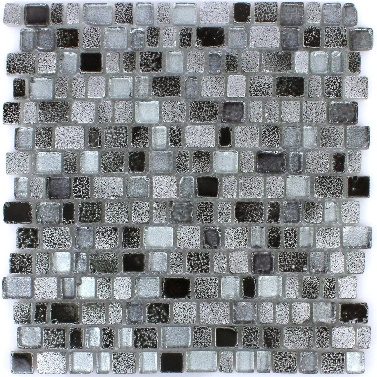 Vzorek Mozaiková Dlaždice Sklo Roxy Černá Stříbrná