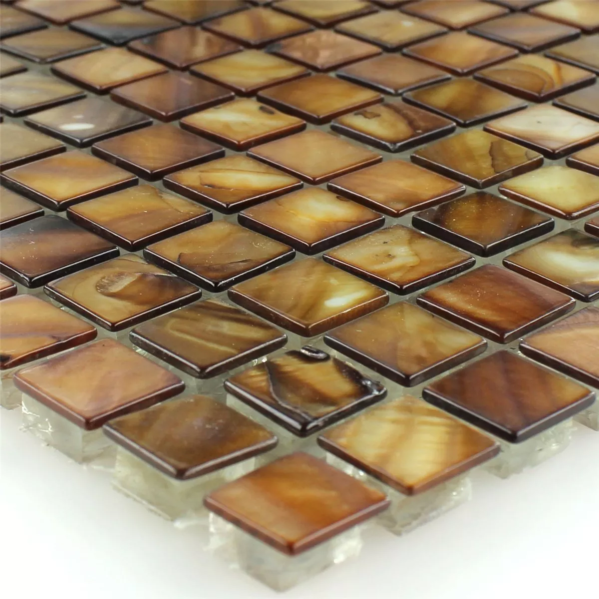 Mozaiková Dlaždice Sklo Perleťový Efekt Hnědá Zlatá 15x15x8mm