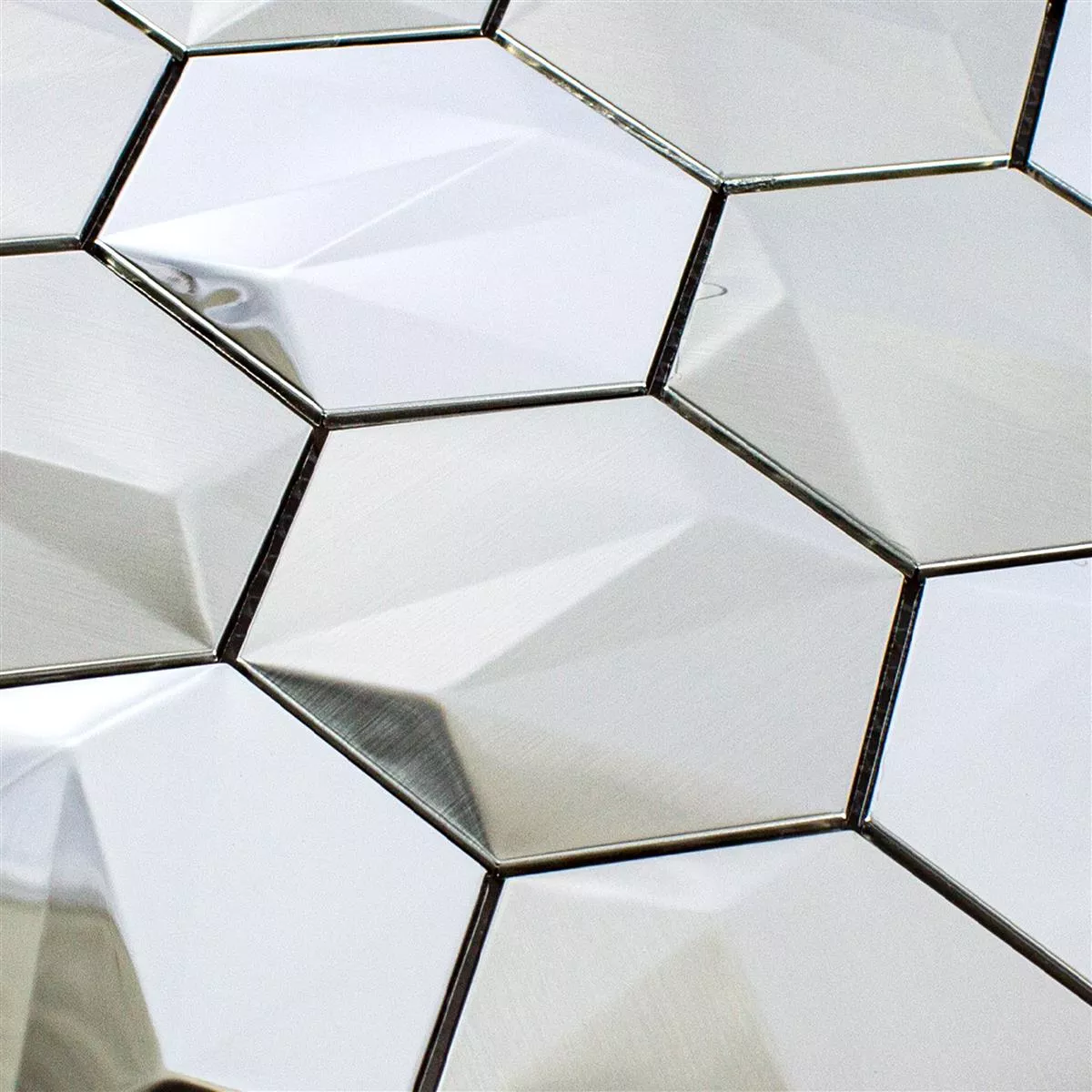 Vzorek Nerezová Ocel Mozaiková Dlaždice Durango Šestiúhelník 3D Stříbrná