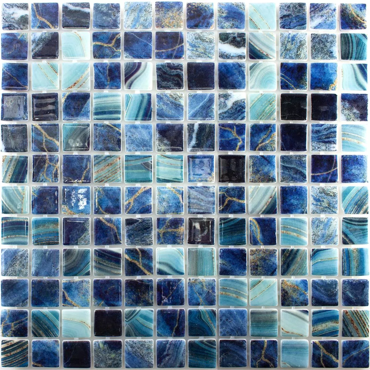 Skleněná Mozaika Do Bazénů Baltic Modrá Tyrkysový 25x25mm