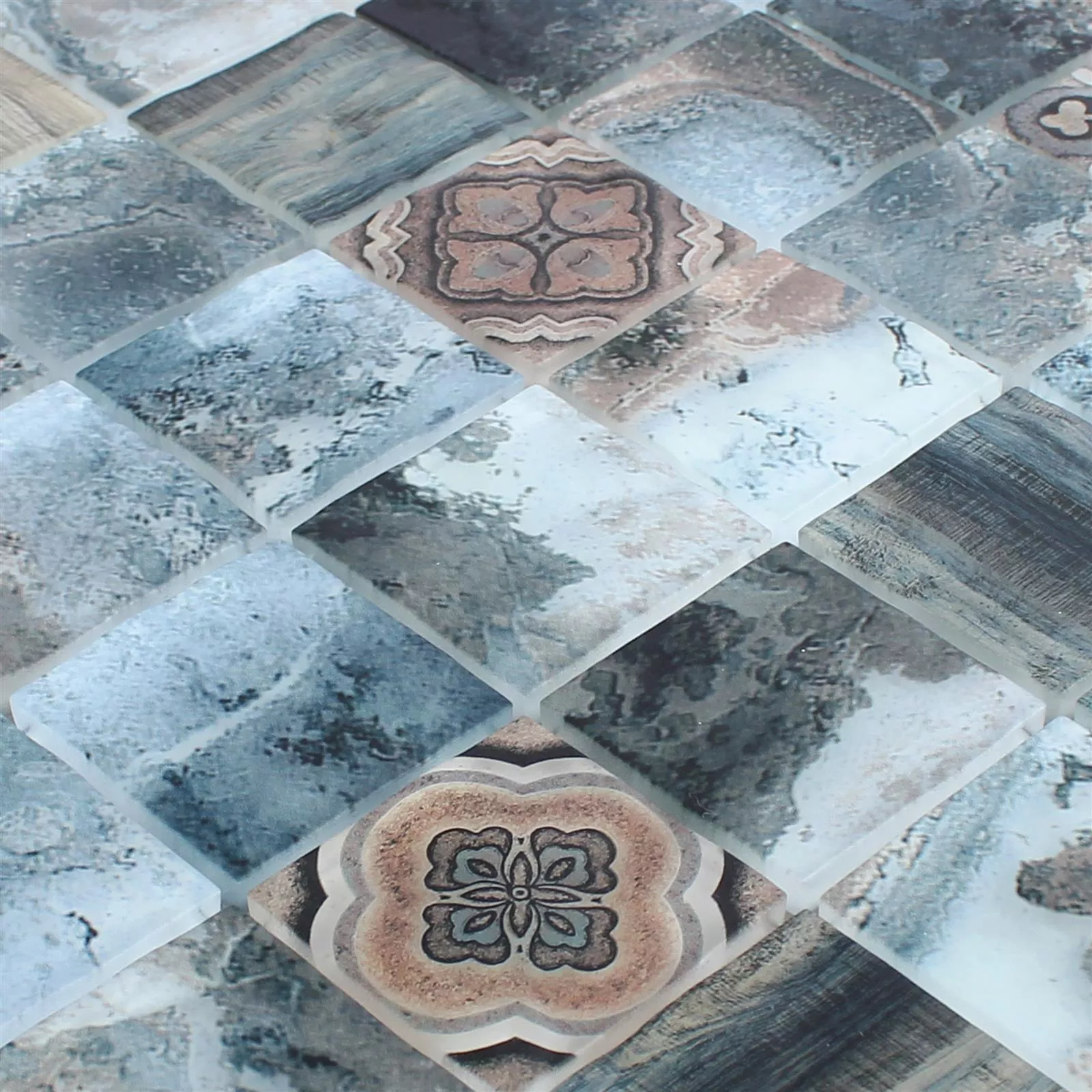 Skleněná Mozaika Dlaždice Prinsburg Hnědá Modrá Zvlněné